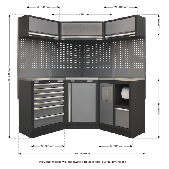 Sealey APMSSTACK08SS Custom Workshop Corner Storage System with Stainless Worktop 1.55m