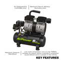 Sealey SAC0607S 6L Low Noise Direct Drive Air Compressor 0.7hp - oil free air delivery - general-purpose workshop applications