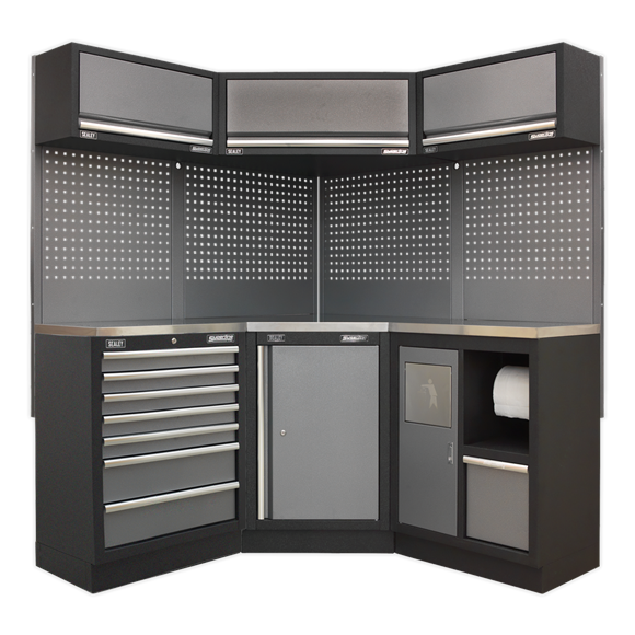 Sealey APMSSTACK08SS Professional Custom Workshop Corner Storage System with Stainless Worktop 1.55m