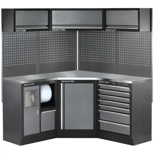 [Modular Corner Storage System 19 Piece Package Stainless Steel Worktops] Clarke COMBGSM05 Modular Corner Storage System 19 Piece Package Stainless Steel Worktops